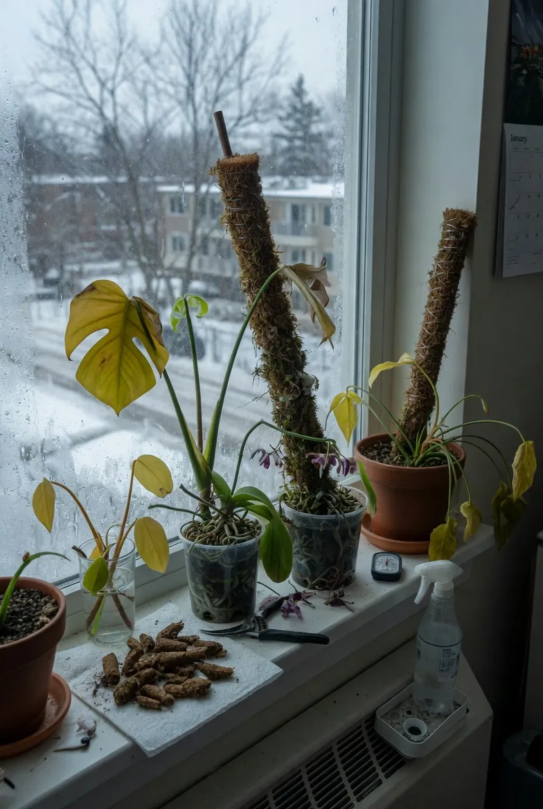 Struggling orchid roots with root rot